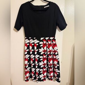 Elegant Black and Red Floral Midi Dress